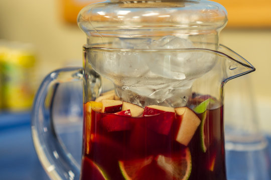 Sangria wine with fruits in jug