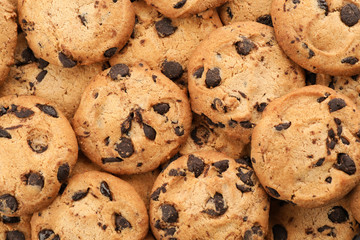 Tasty chocolate cookies as background, closeup