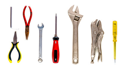 Craftsman tools isolated on a white background. Craftsman tools equipment to work.