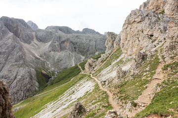 Hiking trail near Rosszahnscharte on mountain Sciliar
