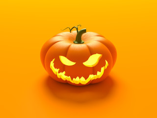 Holiday Halloween Banner with Pumpkins on orange background. 3d render