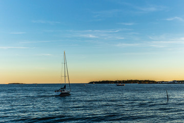 Colorful sunset on the peaceful marina in Helsinki in summer - 4