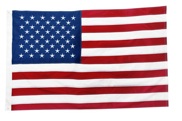 American flag on white background, top view