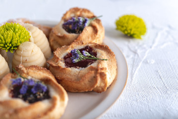 Delicious cookies on bright background