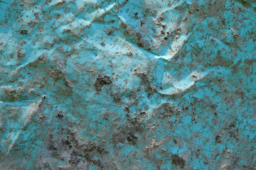 Fototapeta na wymiar Blue Damaged Metal Sheet With Dirty Concrete Spots Texture