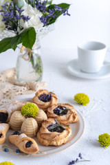 Delicious cookies on bright background