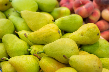 Fresh pears in the supermarket shallow dof