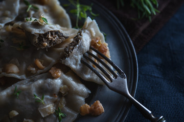 Dumplings with cabbage and mushrooms