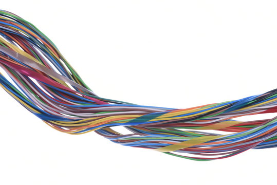 Multicolored electrical wire isolated on white background