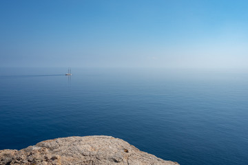 Yacht sailing out into the Mediterranean