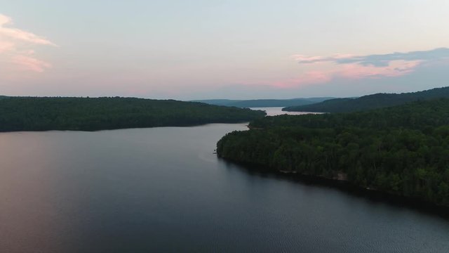Aerial lake at sunset