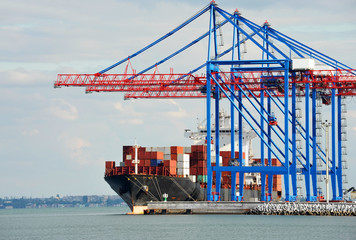 Port cargo crane, ship and container