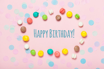 Group of sweet colorful mini macarons