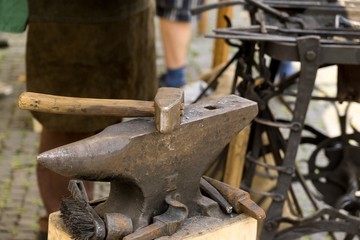 Zilina, Slovakia. 19-Jul-2018: Days of mediaeval art in Zilina. Market:  Man roughing the iron. Slovakia