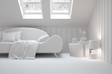 White room with sofa. Scandinavian interior design. 3D illustration