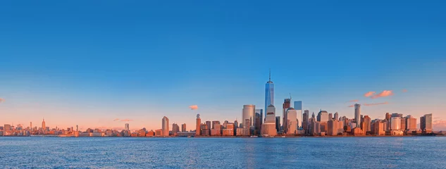 Fotobehang Manhattan skyline panorama bij zonsondergang, New York City © Belikova Oksana