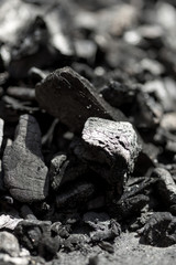 Top view of a coal mine mineral black for background. Used as fuel for industrial coke