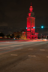 cuban monument in miami beach night red