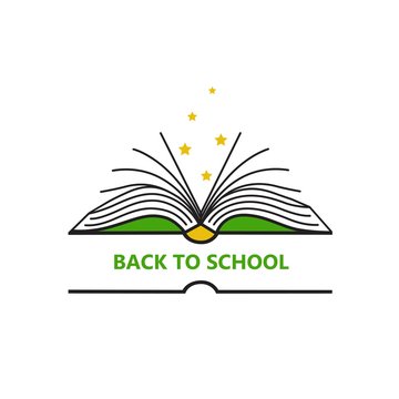Vector line style icon with open book and place for your text Education and back to school symbol.
