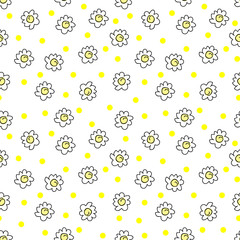 simple seamless vector background chamomile drawing, yellow, flowers ordinary, easy simple drawing the background of polka dots