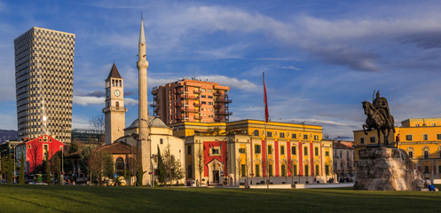 Skanderbeg Square in Tirana the capital of Albania - obrazy, fototapety, plakaty