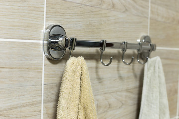 chrome towel rail in the bathroom