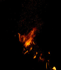 Fototapeta na wymiar Flame of fire with sparks on a black background