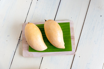 Thai style tropical dessert, sticky rice mixed coconut milk