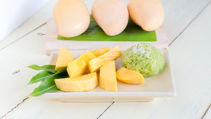 Thai style tropical dessert, sticky rice mixed coconut milk