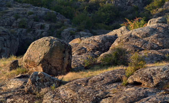 Beautiful granite stones in Aktovo canyon,created by Mertvovod river,natural landmark of Ukraine