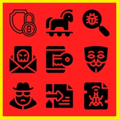 Simple 9 icon set of hacker related security, hacker, hacker and malware vector icons. Collection Illustration