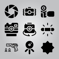 Simple 9 icon set of camera related night mode, web cam, camera and camera vector icons. Collection Illustration