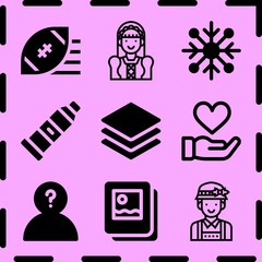 Simple 9 icon set of art related image gallery, layers, russian and heart vector icons. Collection Illustration