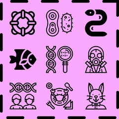Simple 9 icon set of life related crab, cloning, genetic and rabbit vector icons. Collection Illustration