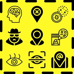 Simple 9 icon set of human related placeholder, spy, placeholder and eye vector icons. Collection Illustration