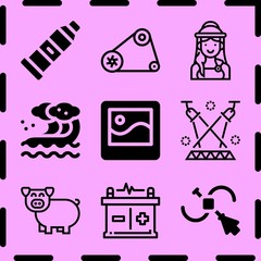 Simple 9 icon set of art related belt, paint tube, vector and greek vector icons. Collection Illustration