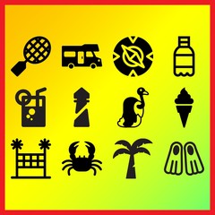 Tennis, ice cream cone and mobile home transport related icons set