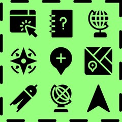 Simple 9 icon set of map related location, compass, navigation and map vector icons. Collection Illustration