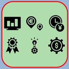 Simple 6 icon set of business related award, idea, time is money and analytics vector icons. Collection Illustration
