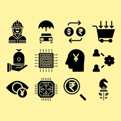 Team, insurance and strategy related premium icon set