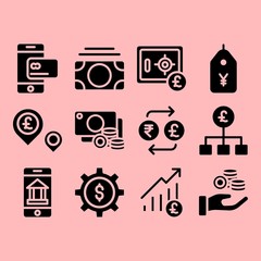 business icons set of payment, isolated and banking