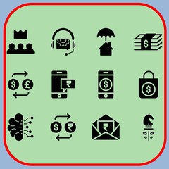 Simple 12 icon set of business related leader, exchange, insurance and money vector icons. Collection Illustration