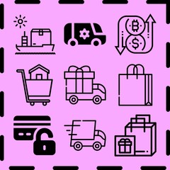 Simple 9 icon set of commerce related [iconsRandom:4] vector icons. Collection Illustration