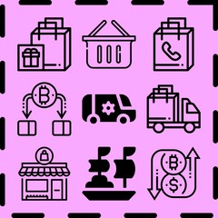 Simple 9 icon set of commerce related [iconsRandom:4] vector icons. Collection Illustration