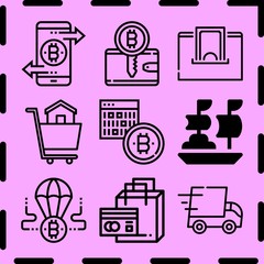 Simple 9 icon set of commerce related [iconsRandom:4] vector icons. Collection Illustration