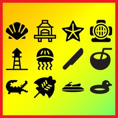 Crocodile, starfish and lifeguard related icons set