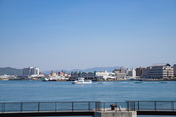 Fototapeta na wymiar Landscape of Takamatsu port in Takamatsu city,Kagawa,Shikoku,Japan