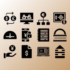Notebook, euro and measurement related premium icon set