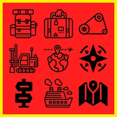 Simple 9 icon set of travel related [iconsRandom:4] vector icons. Collection Illustration