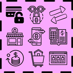 Simple 9 icon set of commerce related [iconsRandom:4] vector icons. Collection Illustration